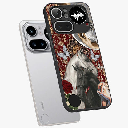 Moonlit Royal Stallion Glass Case displayed in angled mockup highlighting powerful stallion illustration with royal night aesthetic.