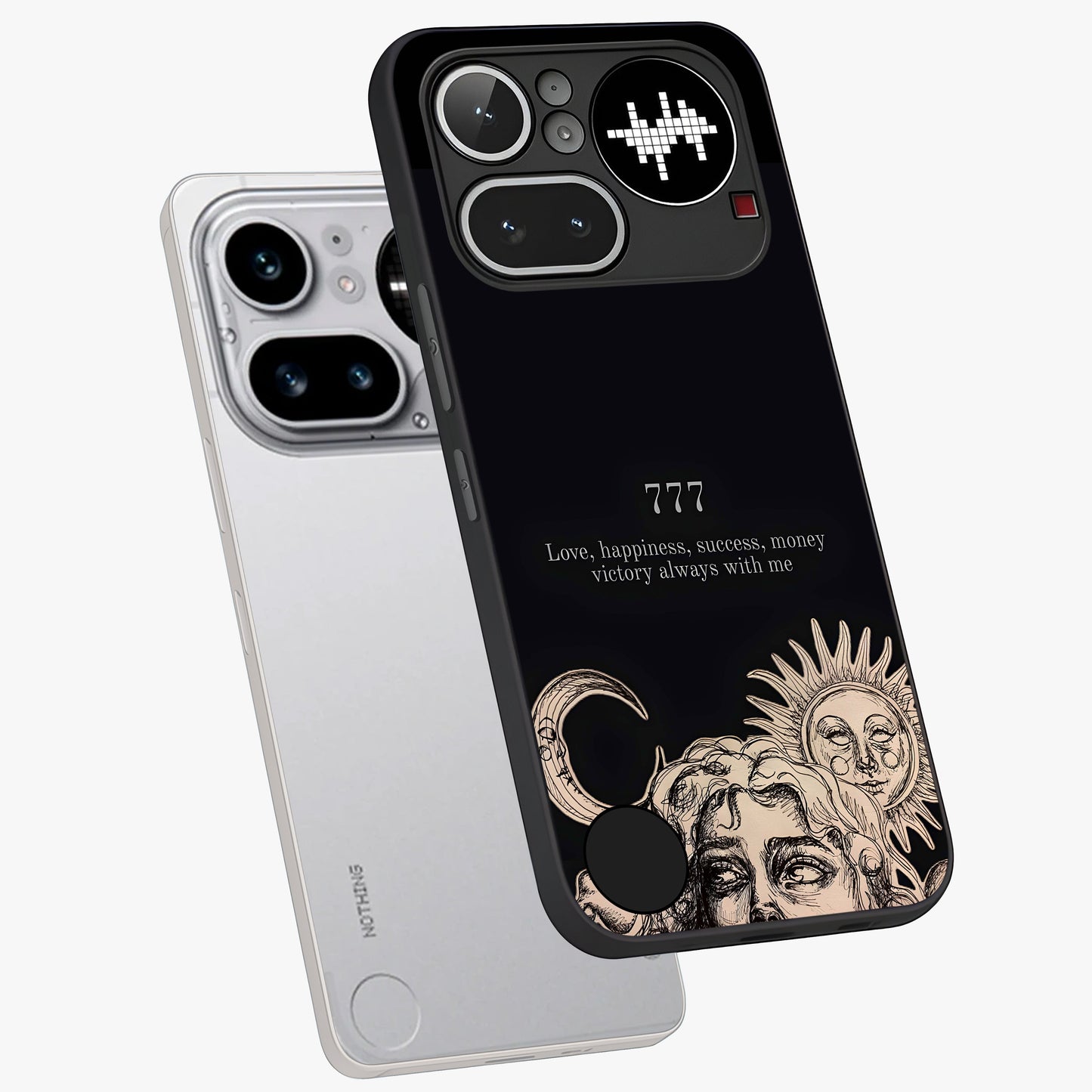 Mystic Victory Aura Glass Case displayed in angled mockup highlighting energetic aura design with bold mystical aesthetic.