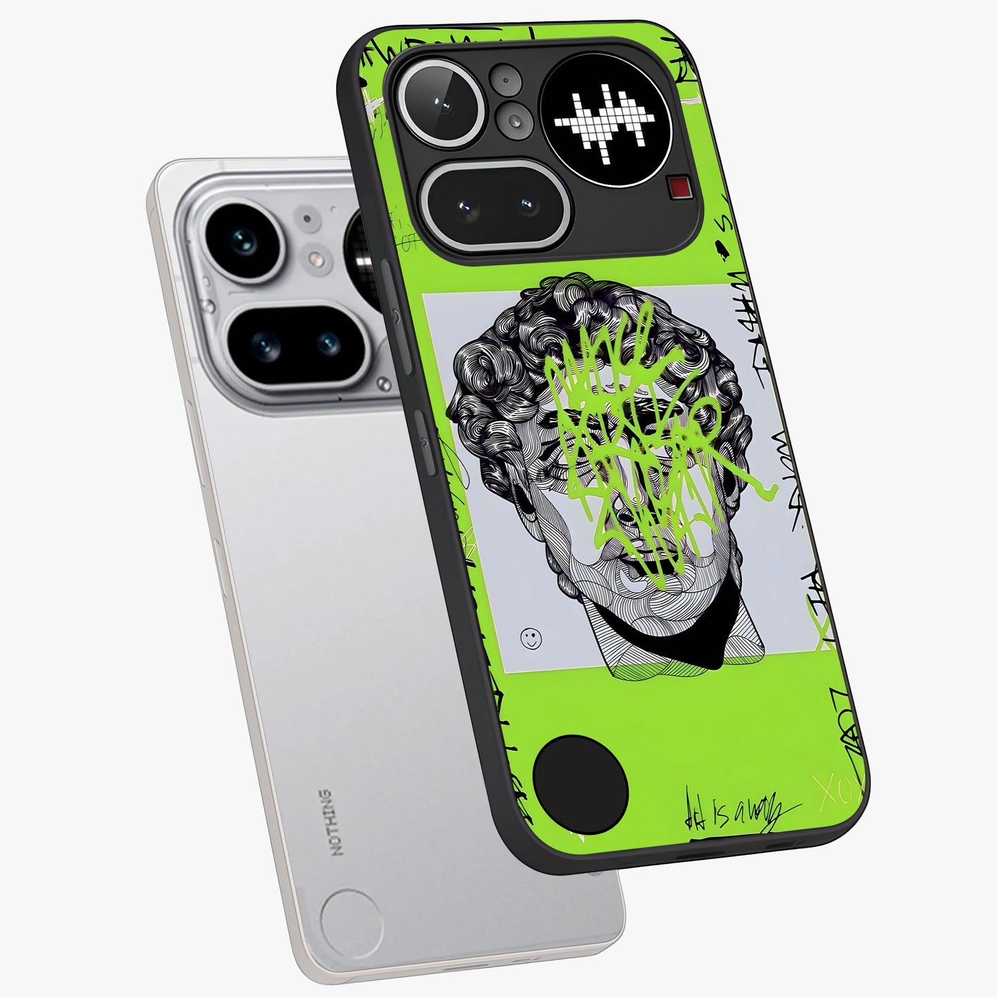 Neo Graffiti Rebellion Glass Case displayed in angled mockup highlighting urban street art design with rebellious aesthetic.