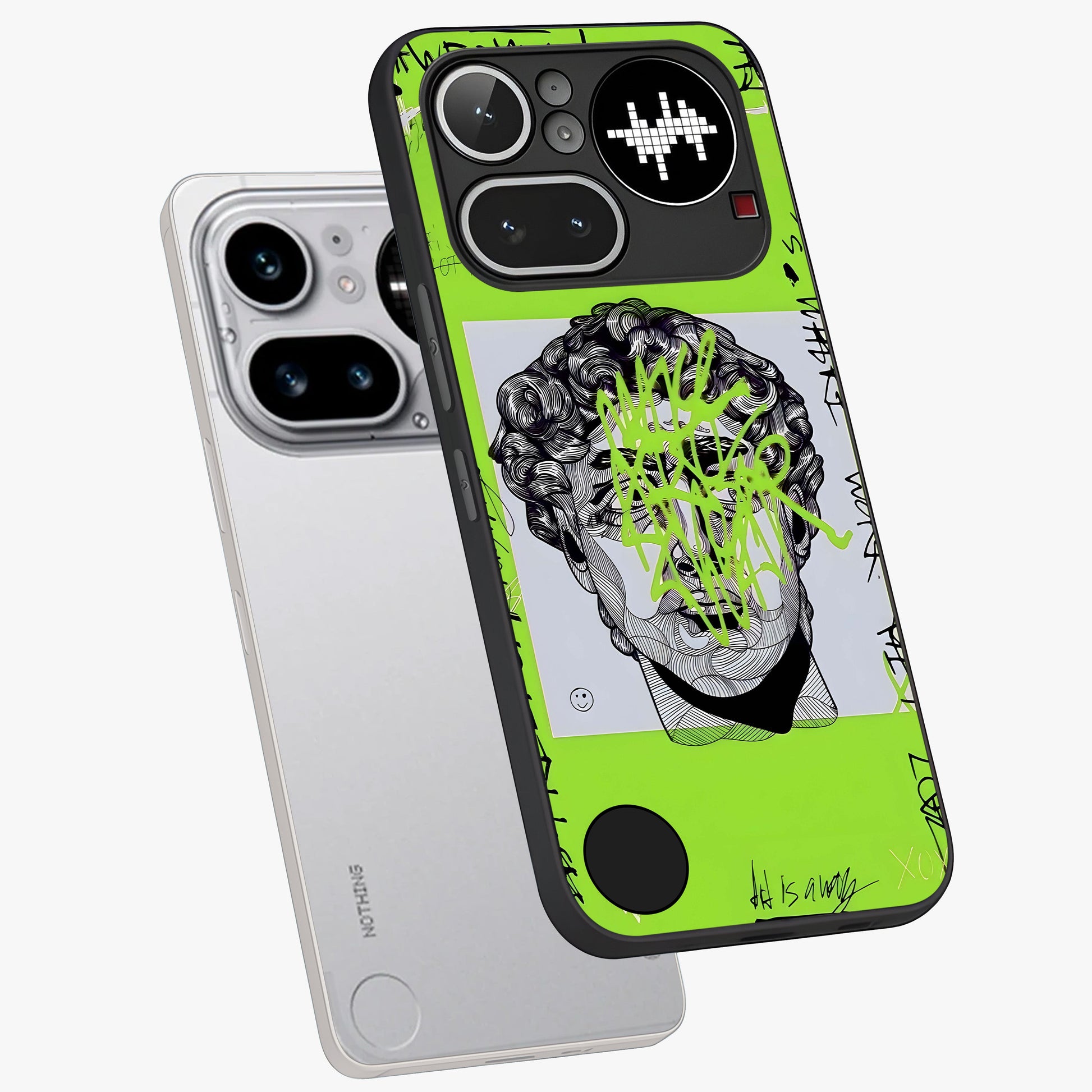 Neo Graffiti Rebellion Glass Case displayed in angled mockup highlighting urban street art design with rebellious aesthetic.