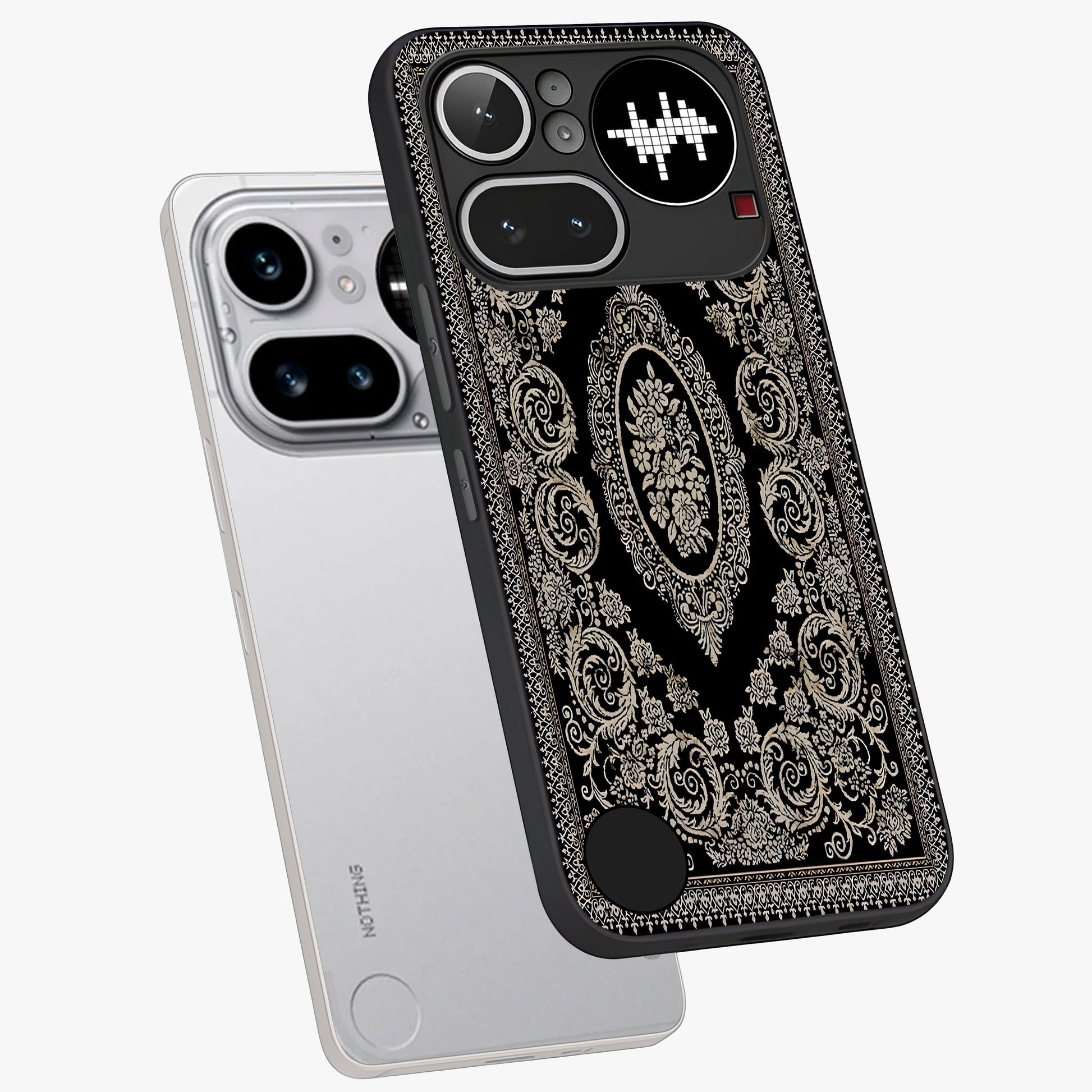 Noir Bloom Elegance Glass Case displayed in angled mockup highlighting refined flower design with stylish noir aesthetic.