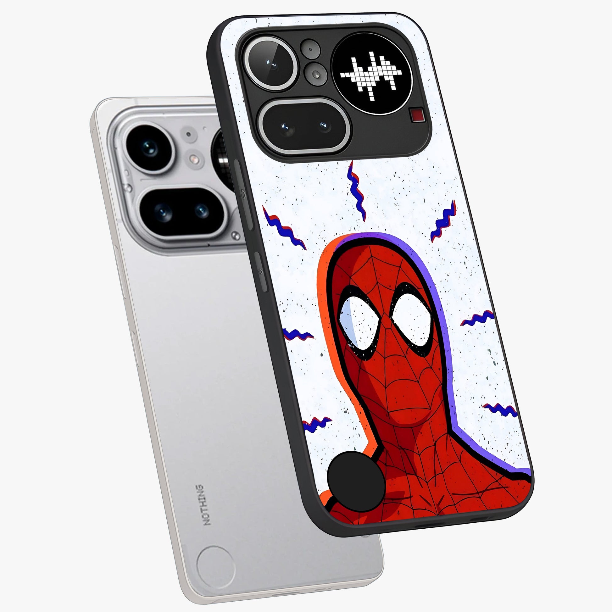 Omg Spiderman Glass Case displayed in angled mockup highlighting dynamic hero illustration with action comic aesthetic.