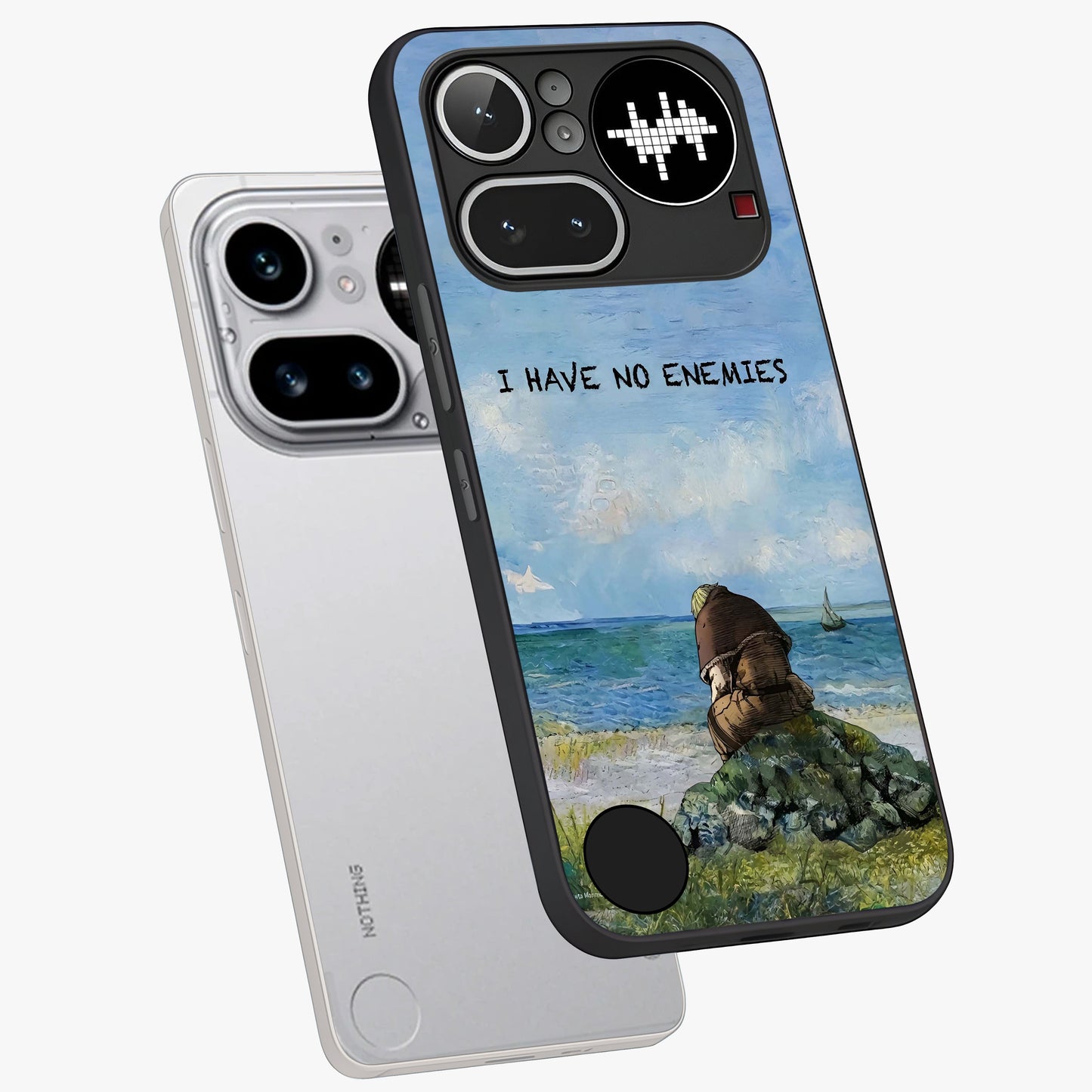 Peace Beyond War Glass Case displayed in angled mockup highlighting meaningful message design with artistic aesthetic style.
