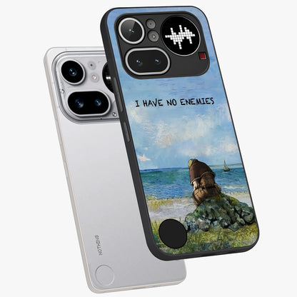 Peace Beyond War Glass Case displayed in angled mockup highlighting meaningful message design with artistic aesthetic style.