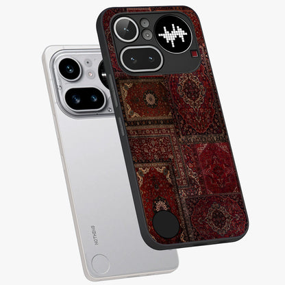 Persian Velvet Tale Glass Case displayed in angled mockup highlighting ornate textile inspired design with royal aesthetic.