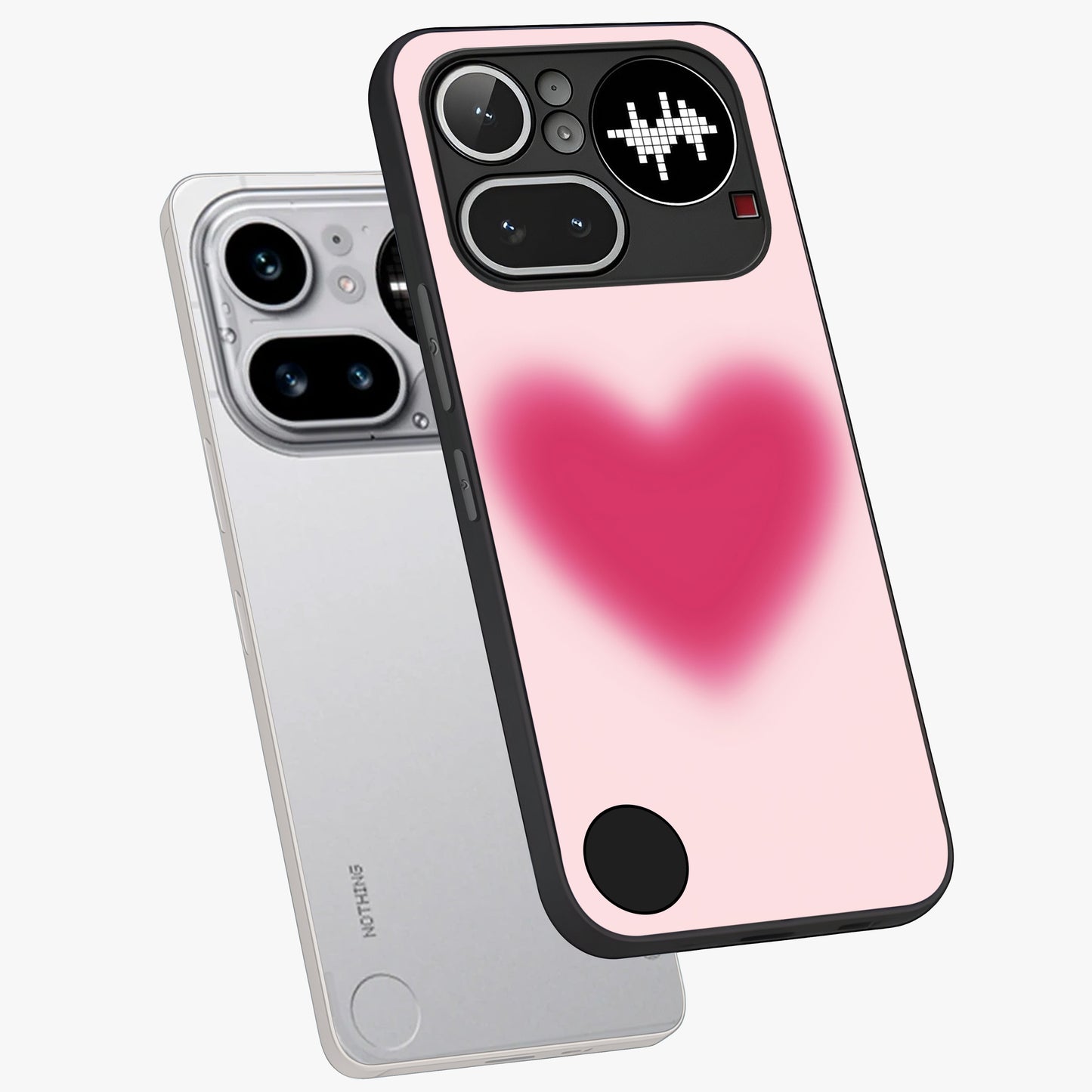 Pink Aura Heart Glass Case displayed in angled mockup highlighting vibrant pink heart design with dreamy aura aesthetic.