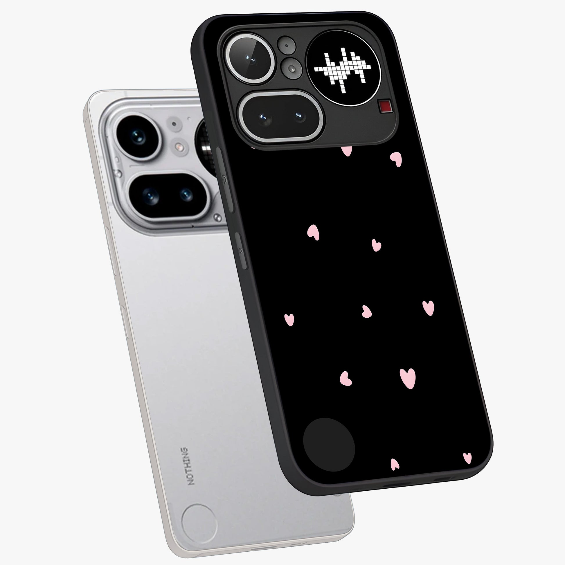 Pink Love Drops Glass Case displayed in angled mockup highlighting cute love drop design with vibrant pink aesthetic.