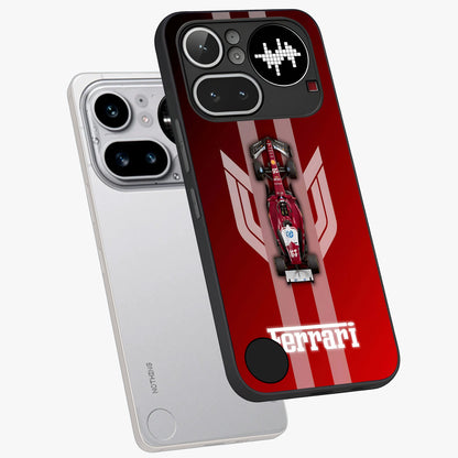 Red Ferrari F1 Vertical Glass Case displayed in angled mockup highlighting high speed racing design with bold automotive aesthetic.