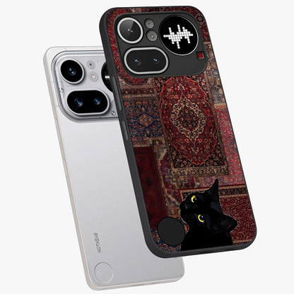 Regal Magic Cat Apple Glass Case displayed in angled mockup highlighting whimsical feline design with fantasy aesthetic.