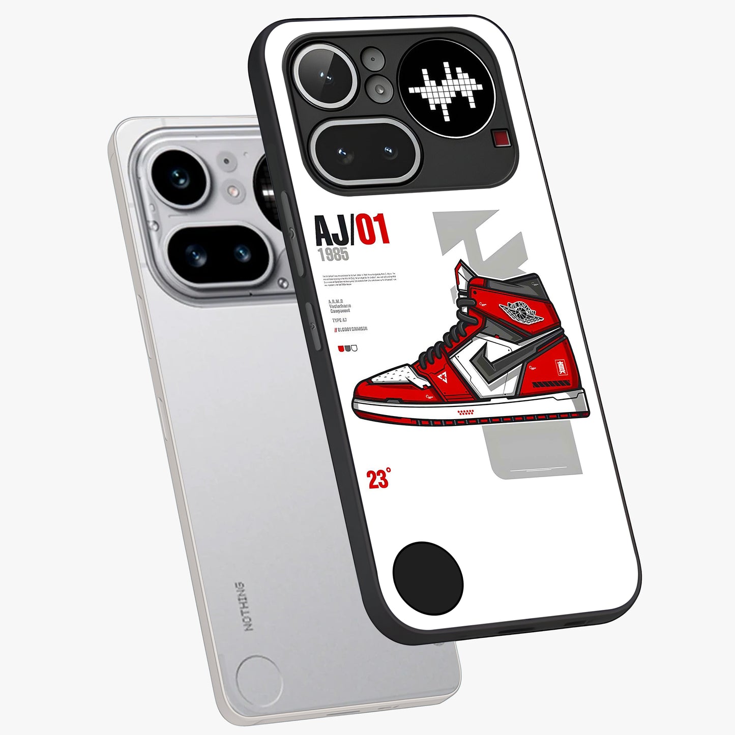 Retro Sneaker Blueprint Glass Case displayed in angled mockup highlighting detailed shoe design with sporty retro aesthetic.