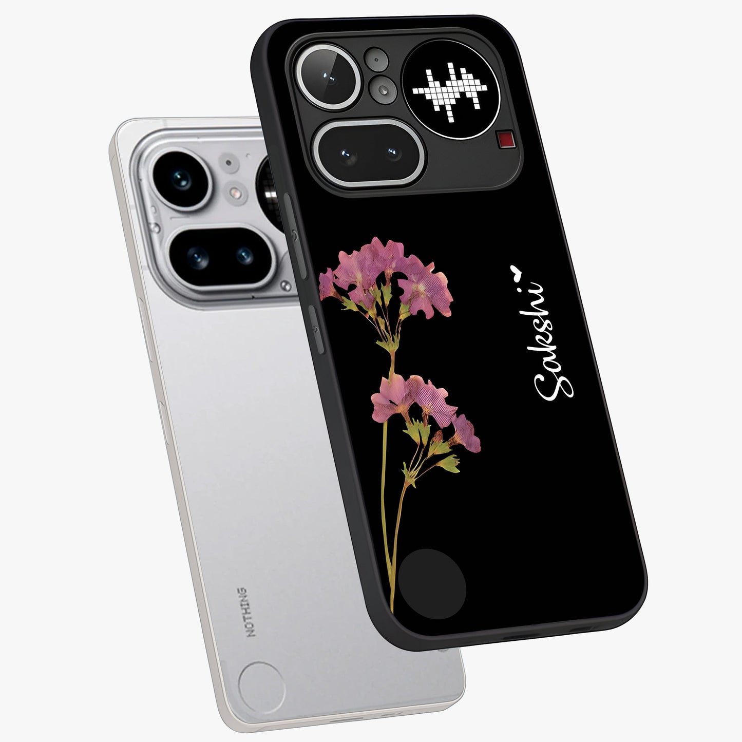 Riching Lavender Flower Custom Name Glass Case displayed in angled mockup highlighting delicate lavender flower design with custom name feature.