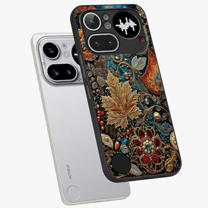 Royal Jewel Garden Glass Case displayed in angled mockup highlighting vibrant jewel inspired floral design with elegant aesthetic.