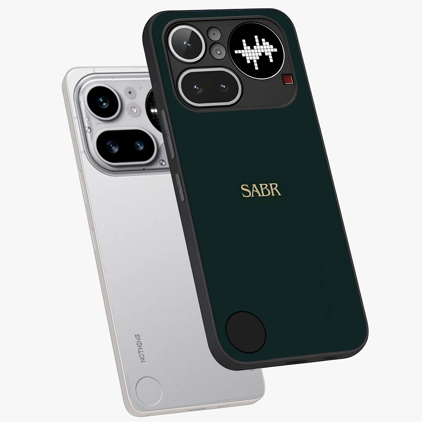 Sabr Minimal Patience Glass Case displayed in angled mockup highlighting simple inspirational design with clean aesthetic style.
