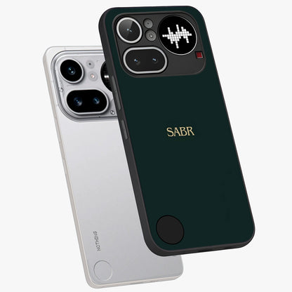 Sabr Minimal Patience Glass Case displayed in angled mockup highlighting simple inspirational design with clean aesthetic style.