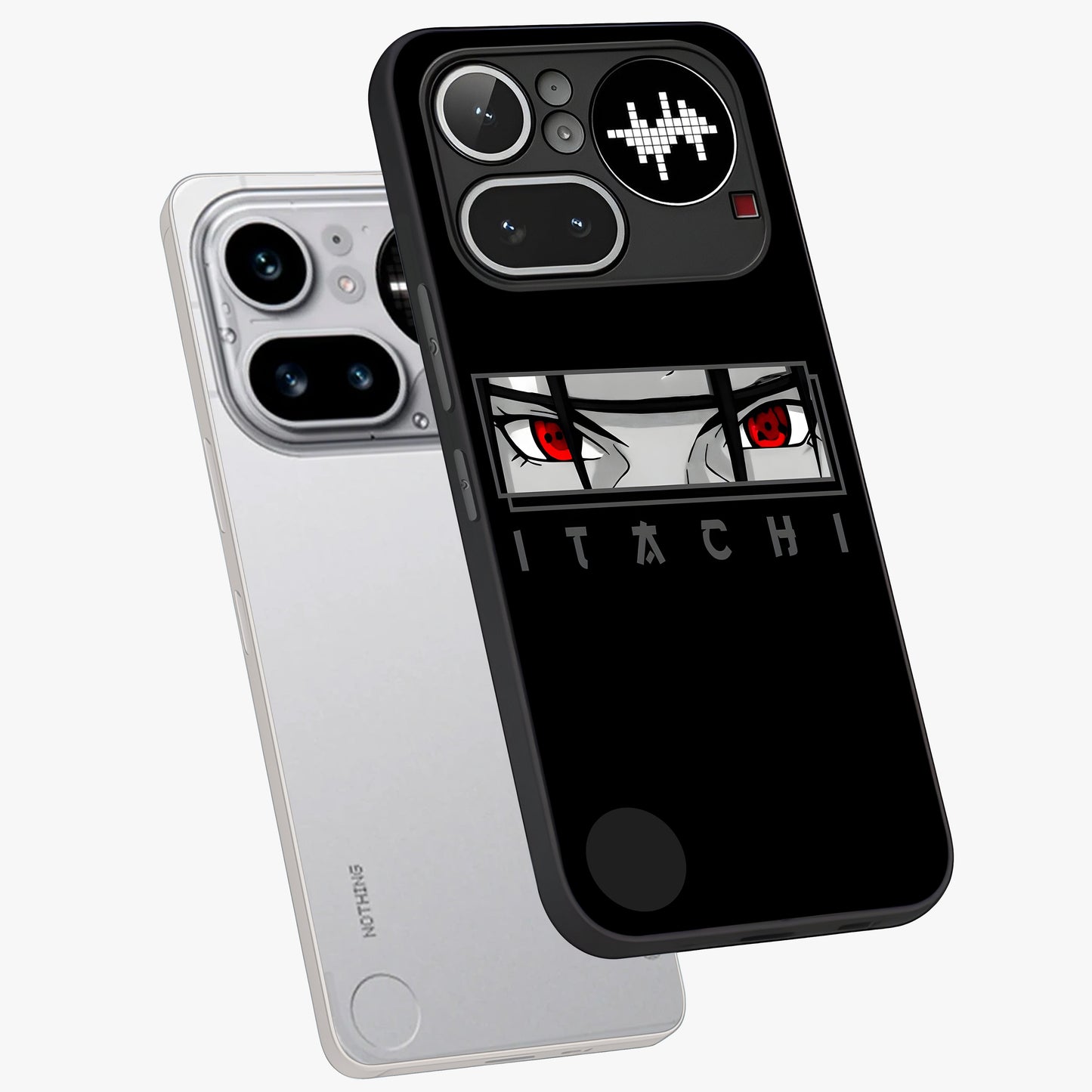 Scarlet Gaze Dominance Glass Case displayed in angled mockup highlighting intense visual design with bold scarlet aesthetic.