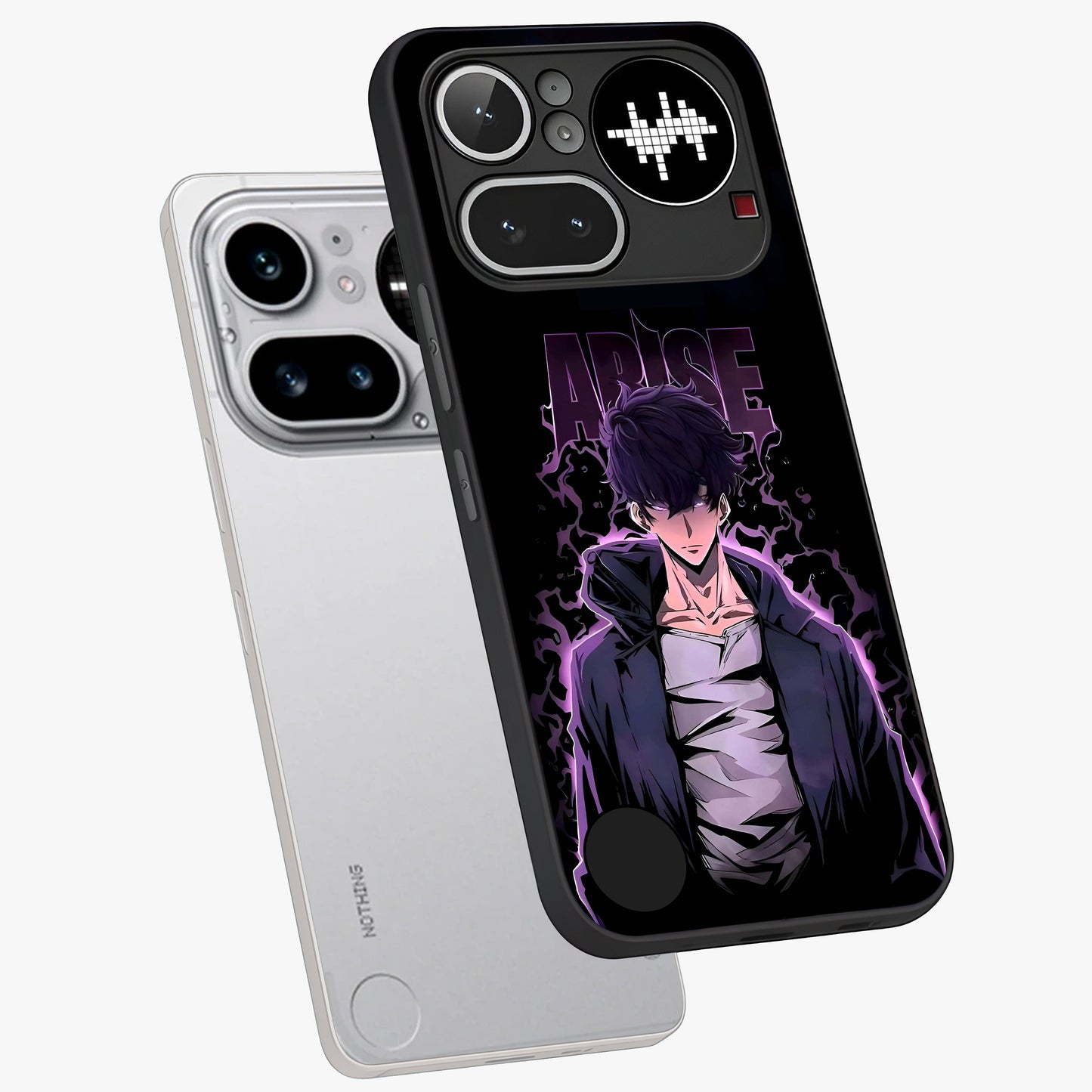 Shadow Monarch Awakening Glass Case displayed in angled mockup highlighting dramatic shadow warrior design with fantasy aesthetic.