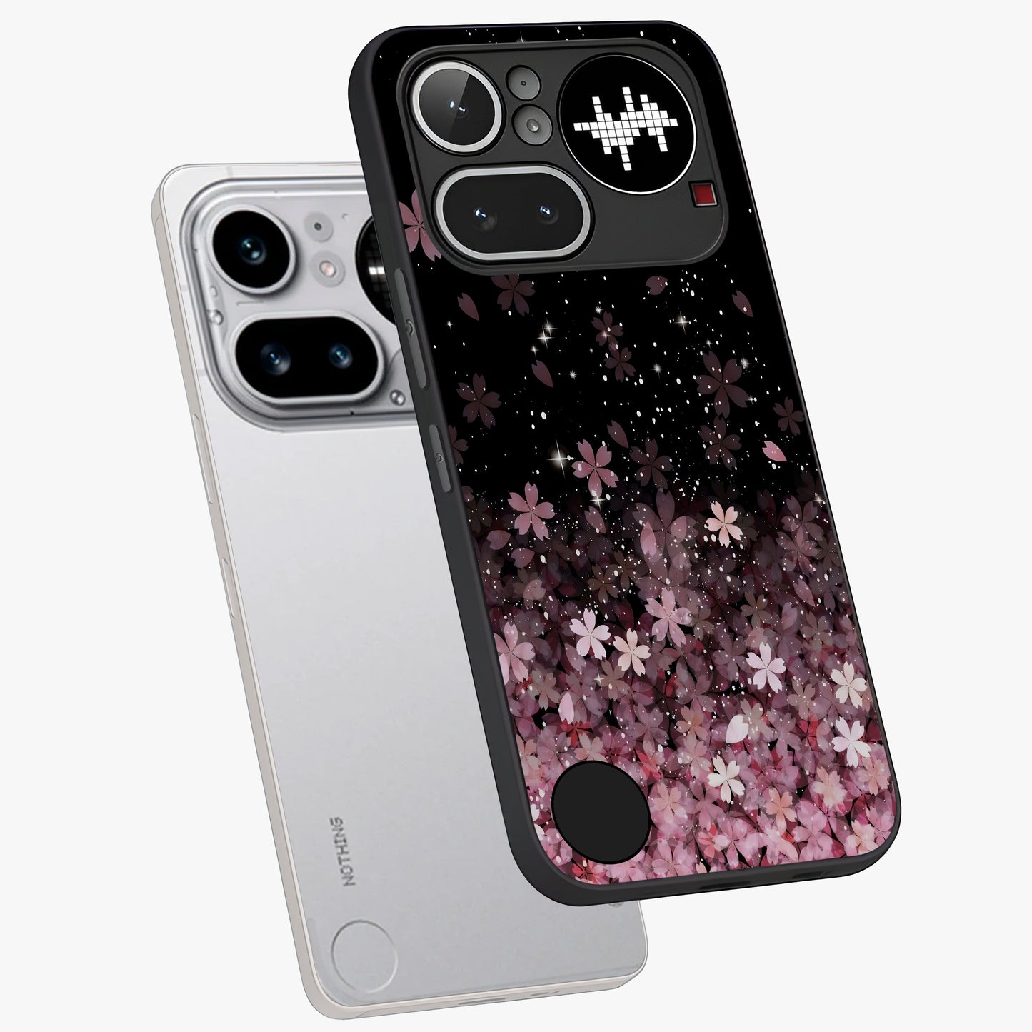 Small Starry Flowers Glass Case displayed in angled mockup highlighting tiny flower pattern with celestial aesthetic style.