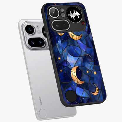 Starlit Sky Tapestry Glass Case displayed in angled mockup highlighting celestial night pattern with artistic aesthetic style.