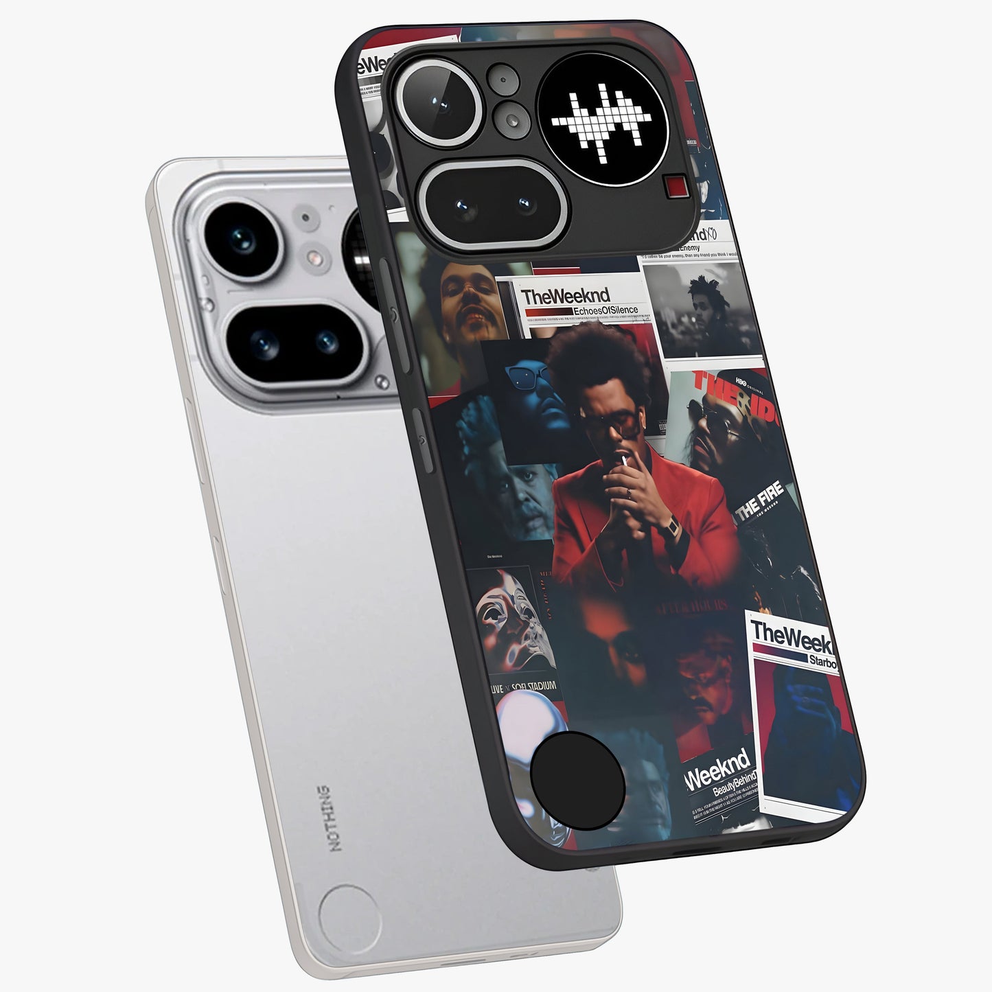 The Weeknd Glass Case displayed in angled mockup highlighting stylish pop culture inspired design with modern aesthetic.
