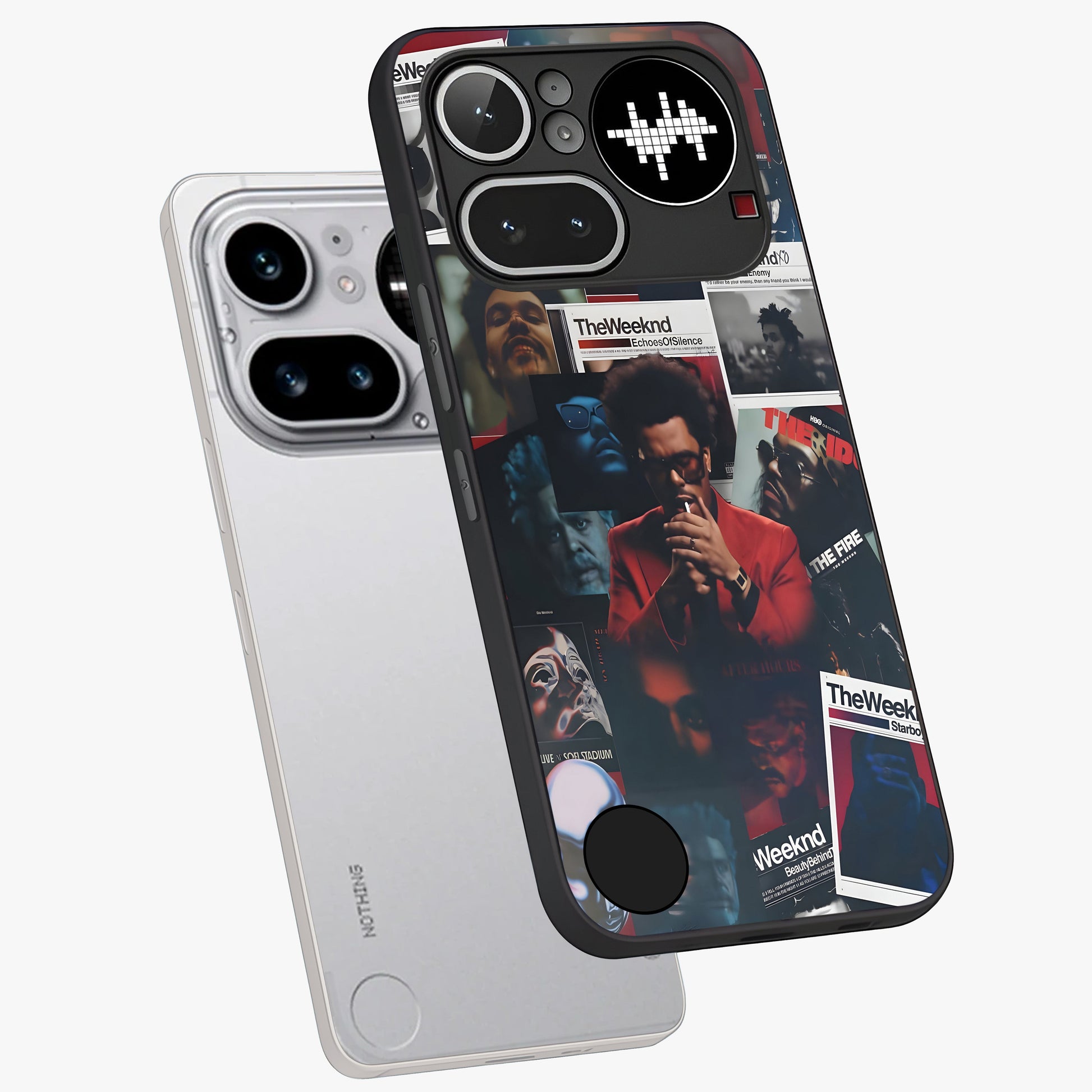 The Weeknd Glass Case displayed in angled mockup highlighting stylish pop culture inspired design with modern aesthetic.