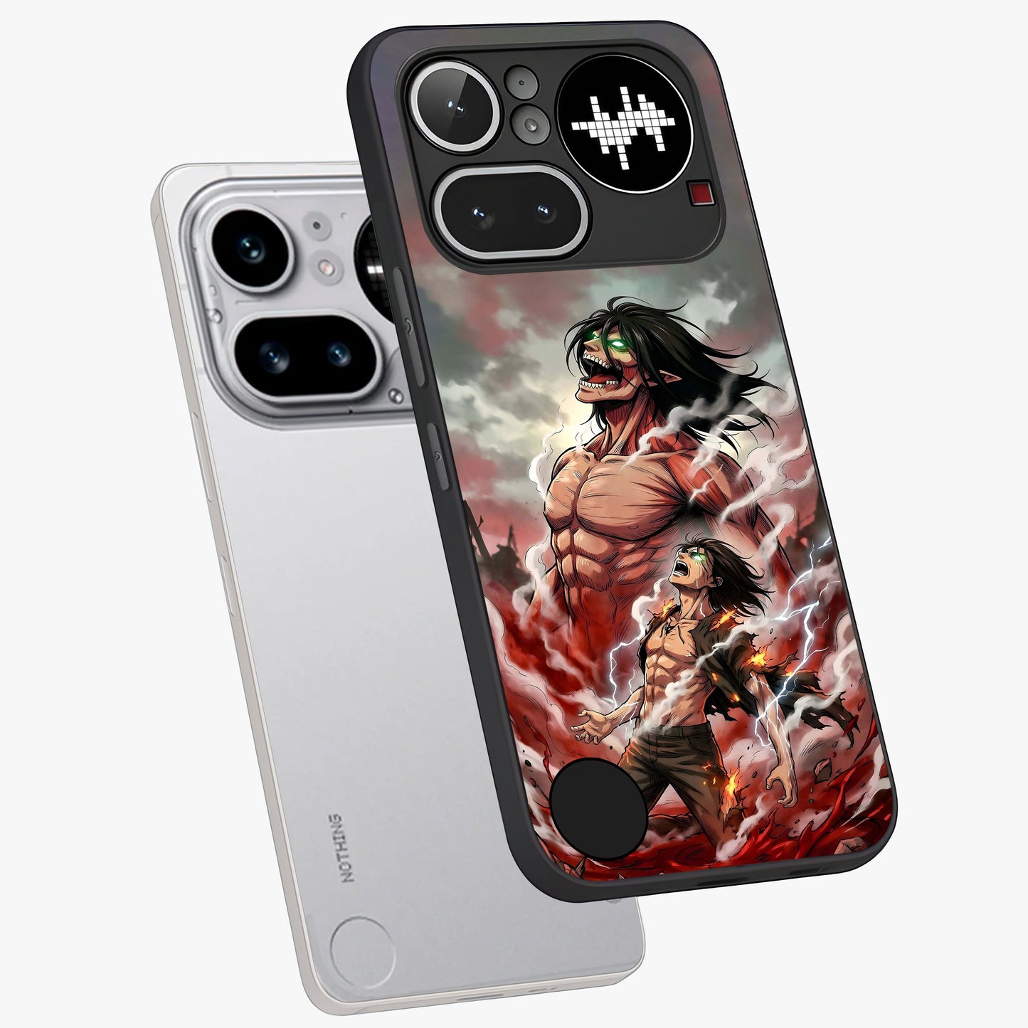 Titan Awakening Fury Glass Case displayed in angled mockup highlighting dramatic giant warrior design with bold anime aesthetic.