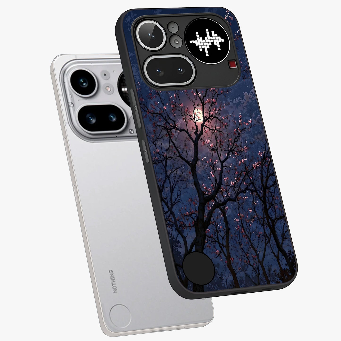 Twilight Sakura Serenade Glass Case displayed in angled mockup highlighting delicate sakura flower design with dreamy aesthetic.