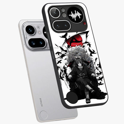 Uchiha Shadow Throne Glass Case displayed in angled mockup highlighting glowing aquatic design with celestial aesthetic.