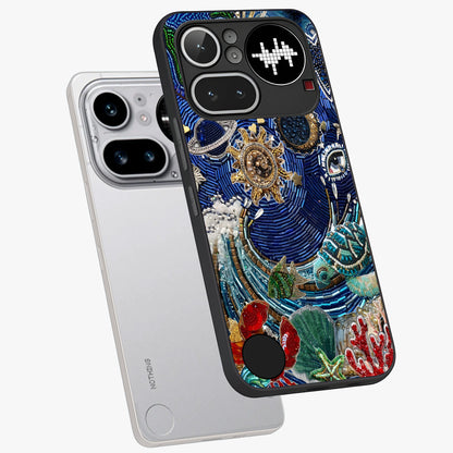 Universe Underwater Spark Glass Case displayed in angled mockup highlighting glowing aquatic design with celestial aesthetic.