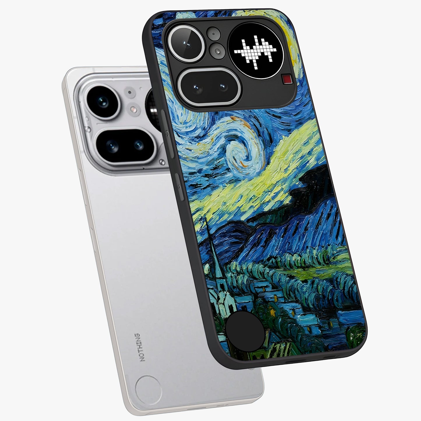 Van Gogh Art Glass Case displayed in angled mockup highlighting swirling brushstroke design with artistic aesthetic.