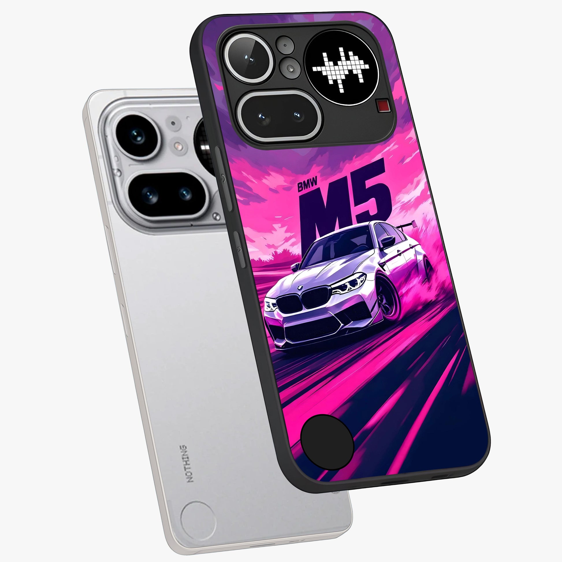 Velocity Drift Pulse Glass Case displayed in angled mockup highlighting dynamic drift design with sporty automotive aesthetic.