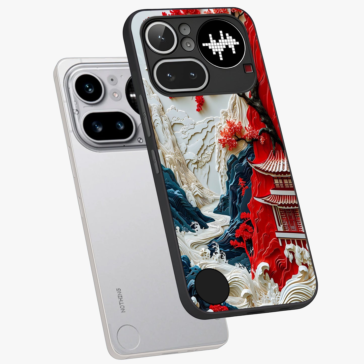 Whispers Of Sakura Waves Glass Case displayed in angled mockup highlighting flowing sakura design with soft floral aesthetic.