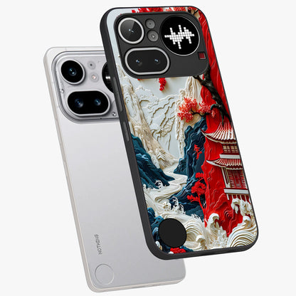 Whispers Of Sakura Waves Glass Case displayed in angled mockup highlighting flowing sakura design with soft floral aesthetic.