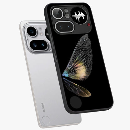Whispers Of Wings Glass Case displayed in angled mockup highlighting soft feather design with celestial aesthetic style.