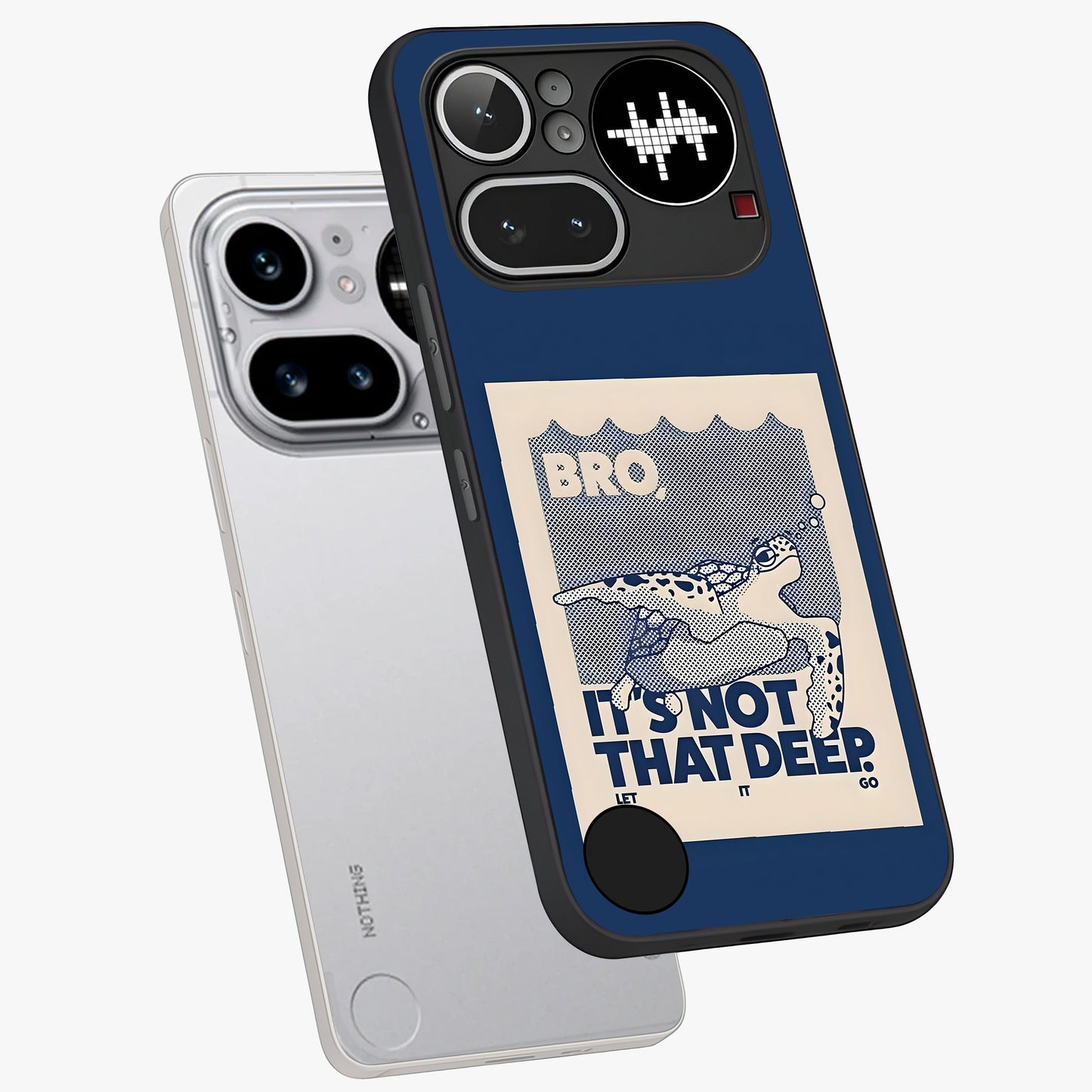 Worry Less Swim Glass Case displayed in angled mockup highlighting fun typography design with relaxed aesthetic style.