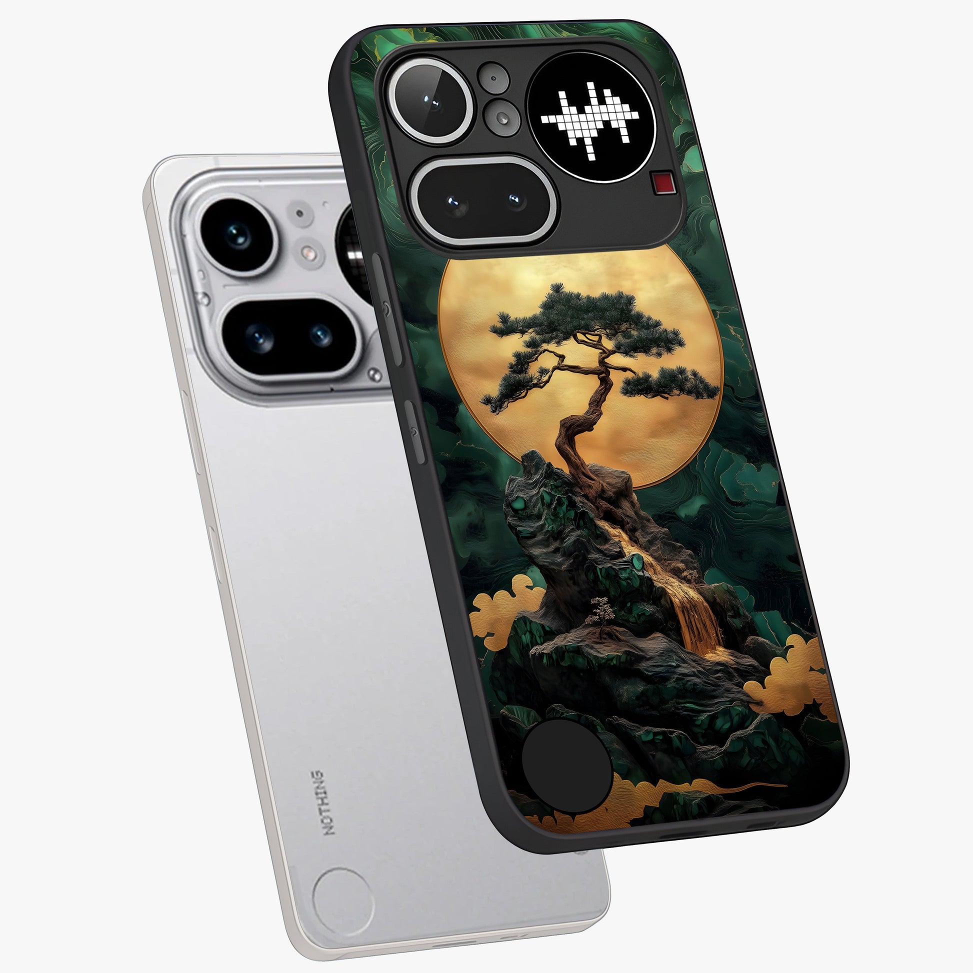 Zen Moon Rise Glass Case displayed in angled mockup highlighting peaceful lunar design with zen aesthetic style.
