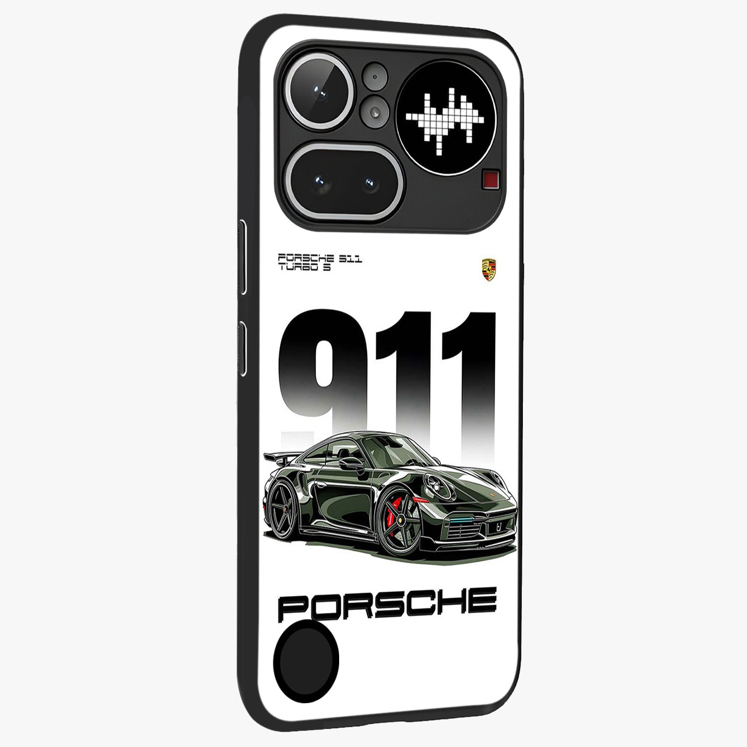 911 Turbo Dominance Glass Case upright perspective showcasing powerful racing design and modern automotive aesthetic.