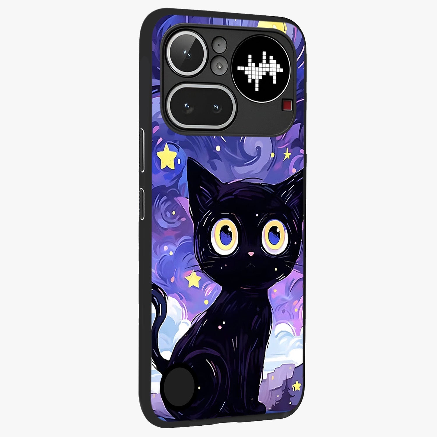 Abstract Cat Art Glass Case upright view showcasing creative feline illustration and aesthetic artistic style.