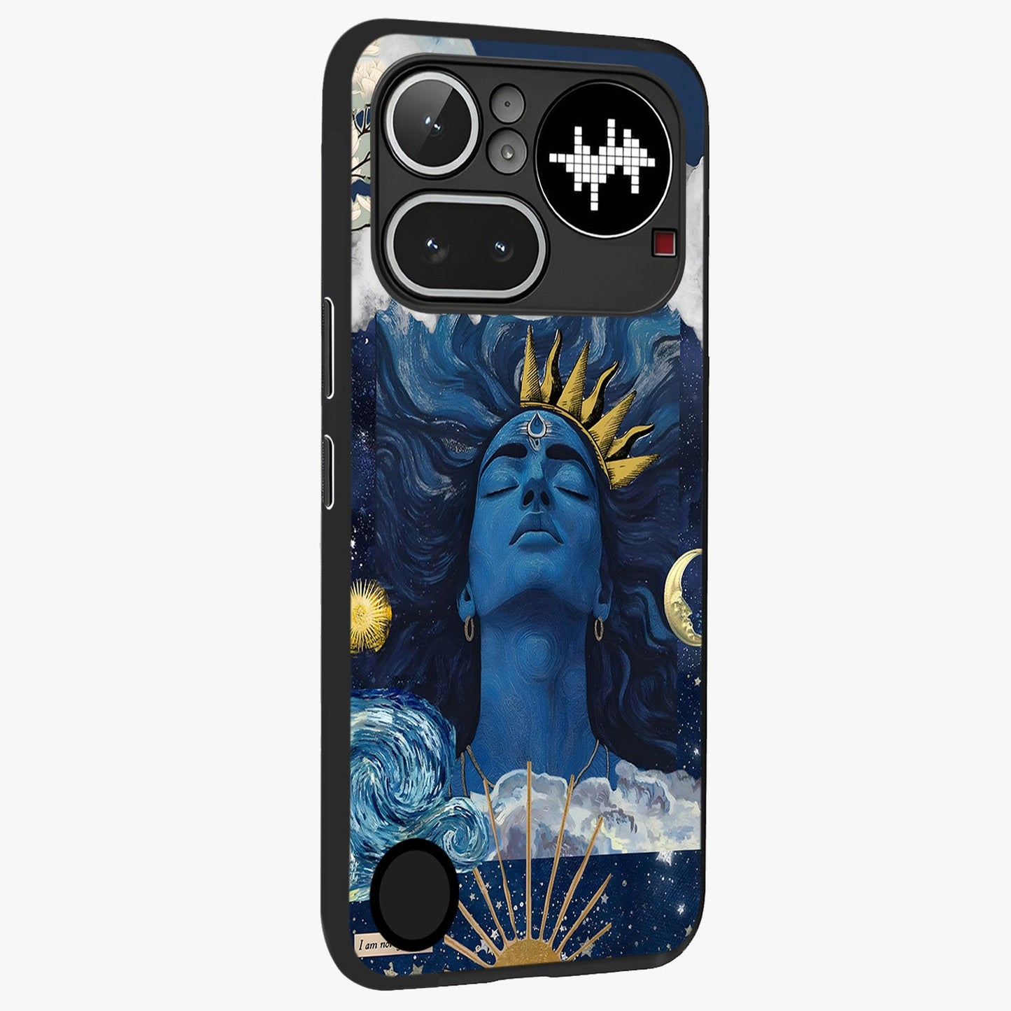 Aesthetic Lord Shiva Glass Case upright view showcasing powerful Lord Shiva artwork with devotional theme.