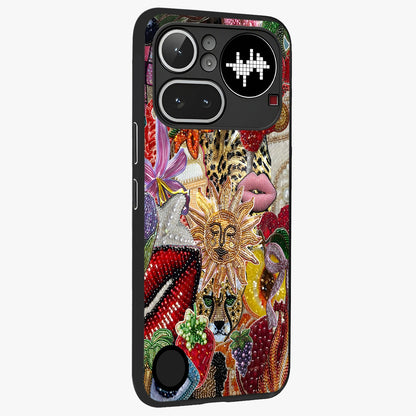 Beaded Fashion Jungle Glass Case upright view showcasing tropical jungle aesthetic with decorative bead elements.