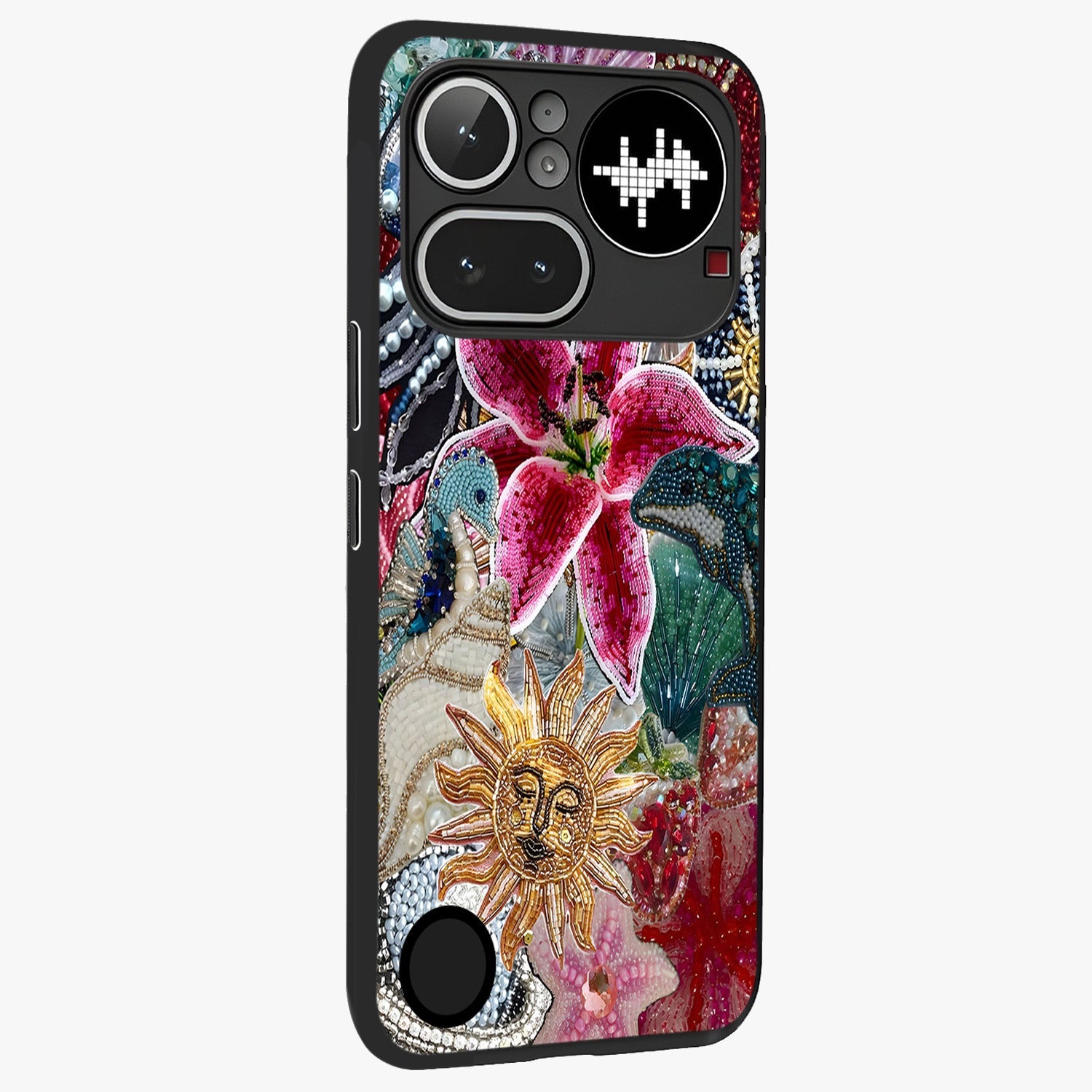 Beaded Garden Fantasy Glass Case upright view showcasing whimsical garden aesthetic with artistic bead details.