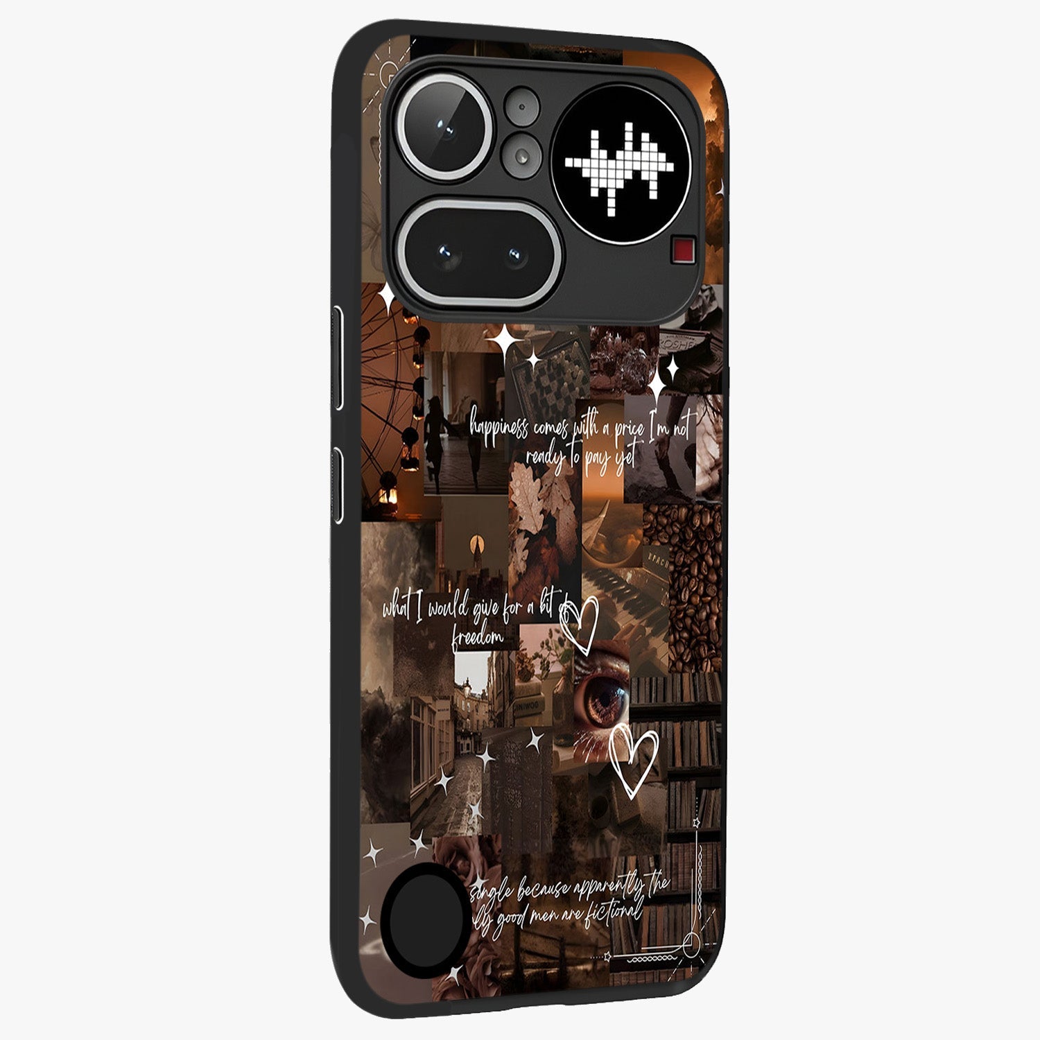 Bittersweet Aesthetic Chaos Glass Case upright view showcasing bold artistic chaos design with modern aesthetic style.