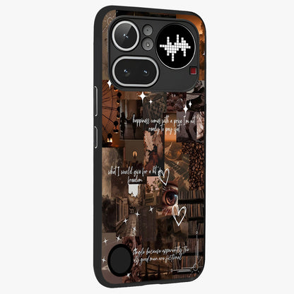 Bittersweet Aesthetic Chaos Glass Case upright view showcasing bold artistic chaos design with modern aesthetic style.