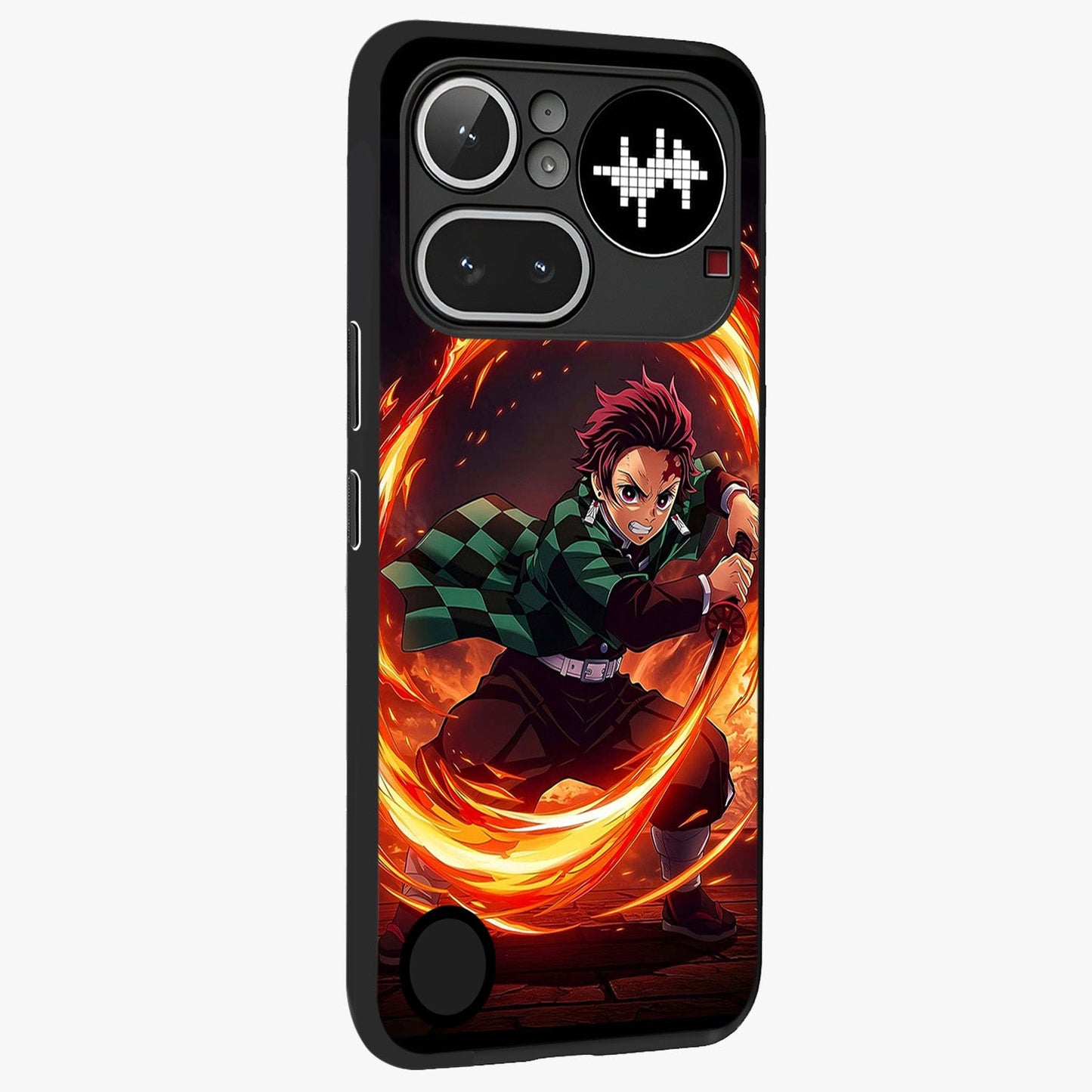 Blazing Sword Resolve Glass Case upright view showcasing dramatic warrior inspired artwork with intense visual style.