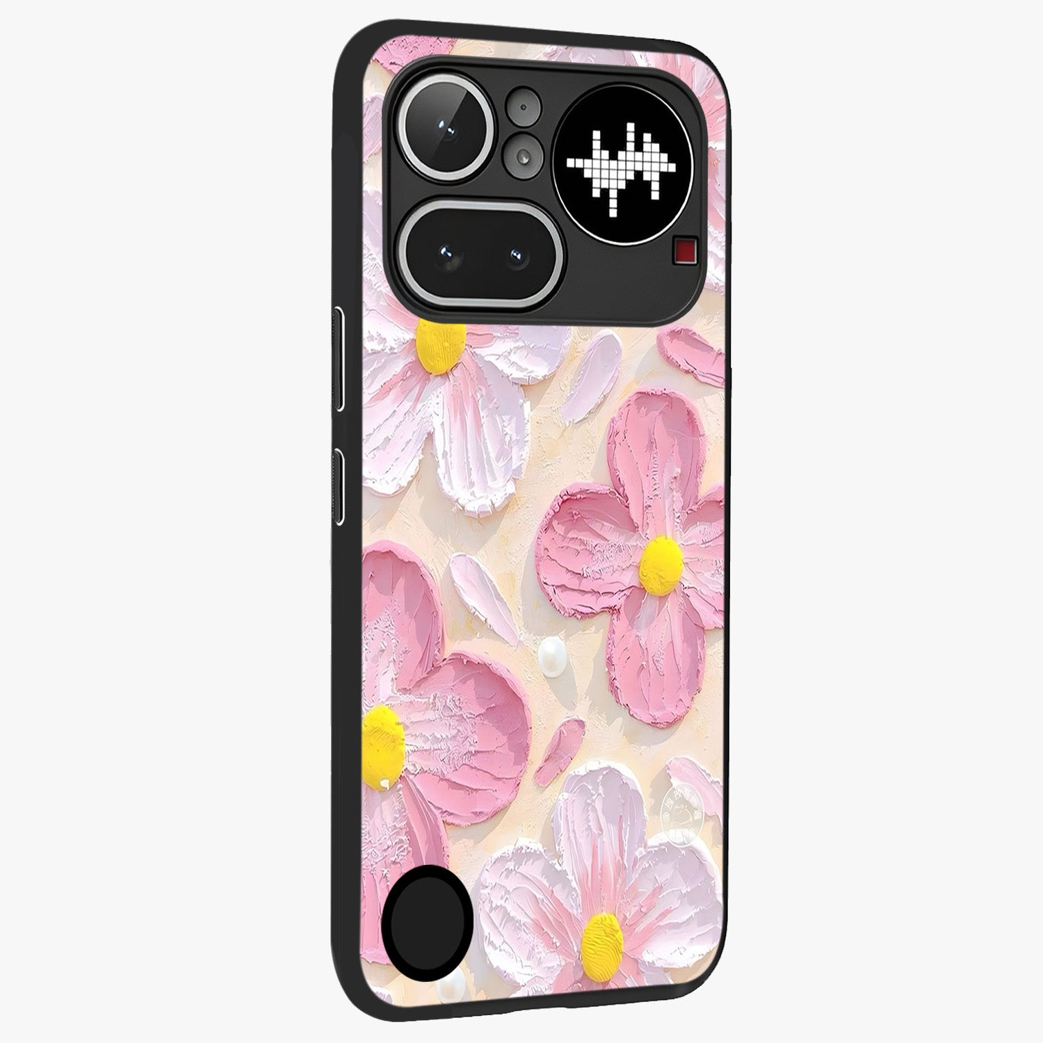 Blush Bloom Texture Glass Case upright view showcasing delicate blush floral texture with modern minimal style.