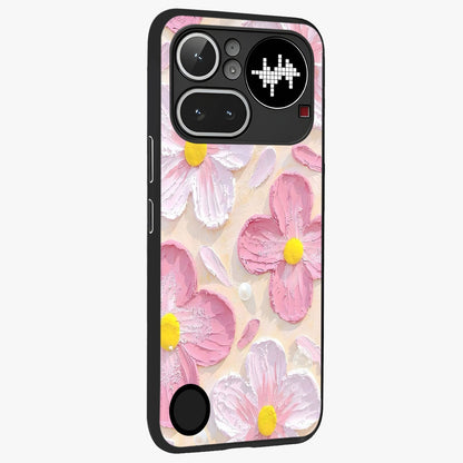 Blush Bloom Texture Glass Case upright view showcasing delicate blush floral texture with modern minimal style.