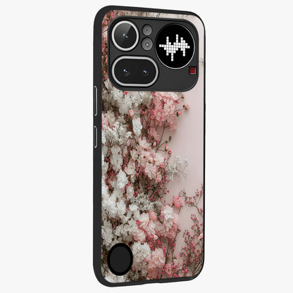 Blush Blossom Cloud Glass Case upright view showcasing calm floral cloud artwork with gentle dreamy theme.