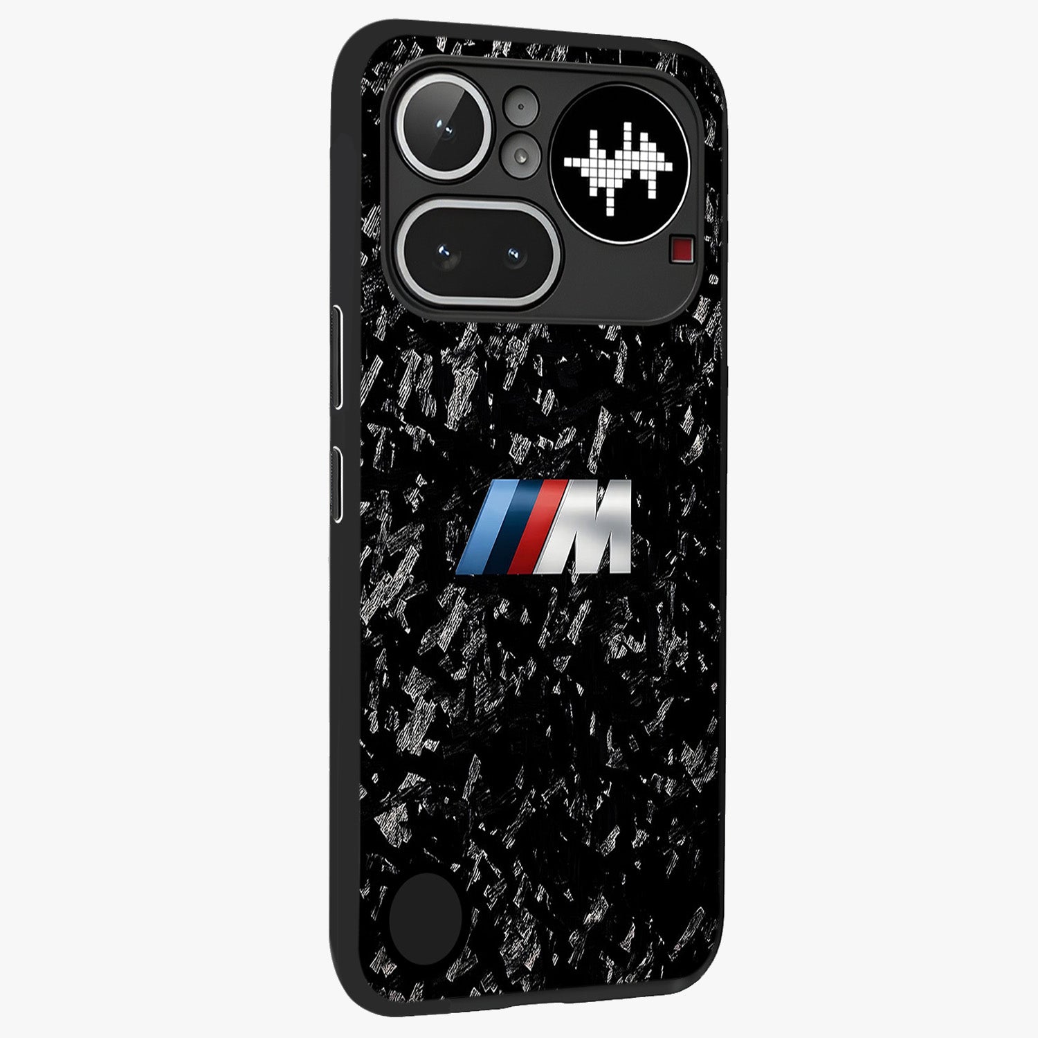 Carbon Speed Mark Glass Case upright view showcasing modern carbon speed graphic with bold automotive theme.