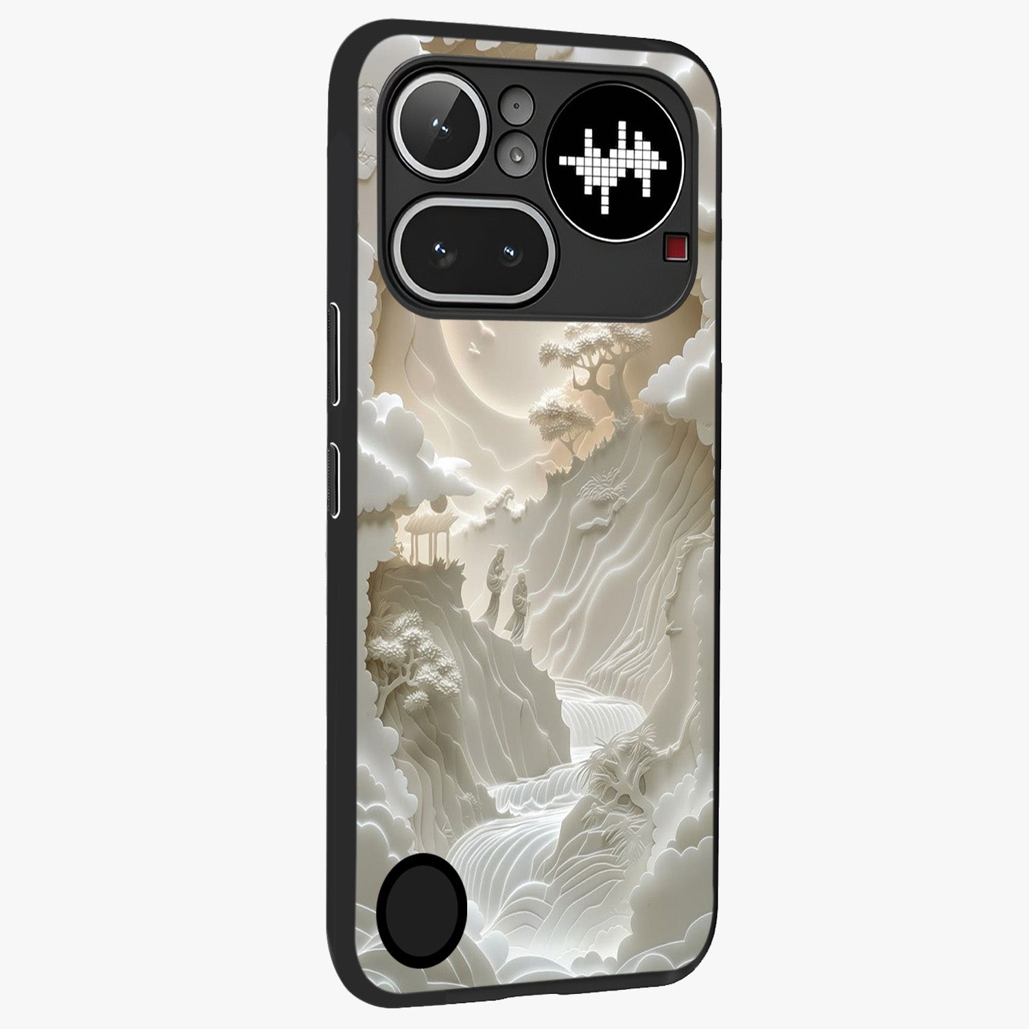 Celestial Origami Glass Case upright view showcasing creative origami artwork with modern celestial style.
