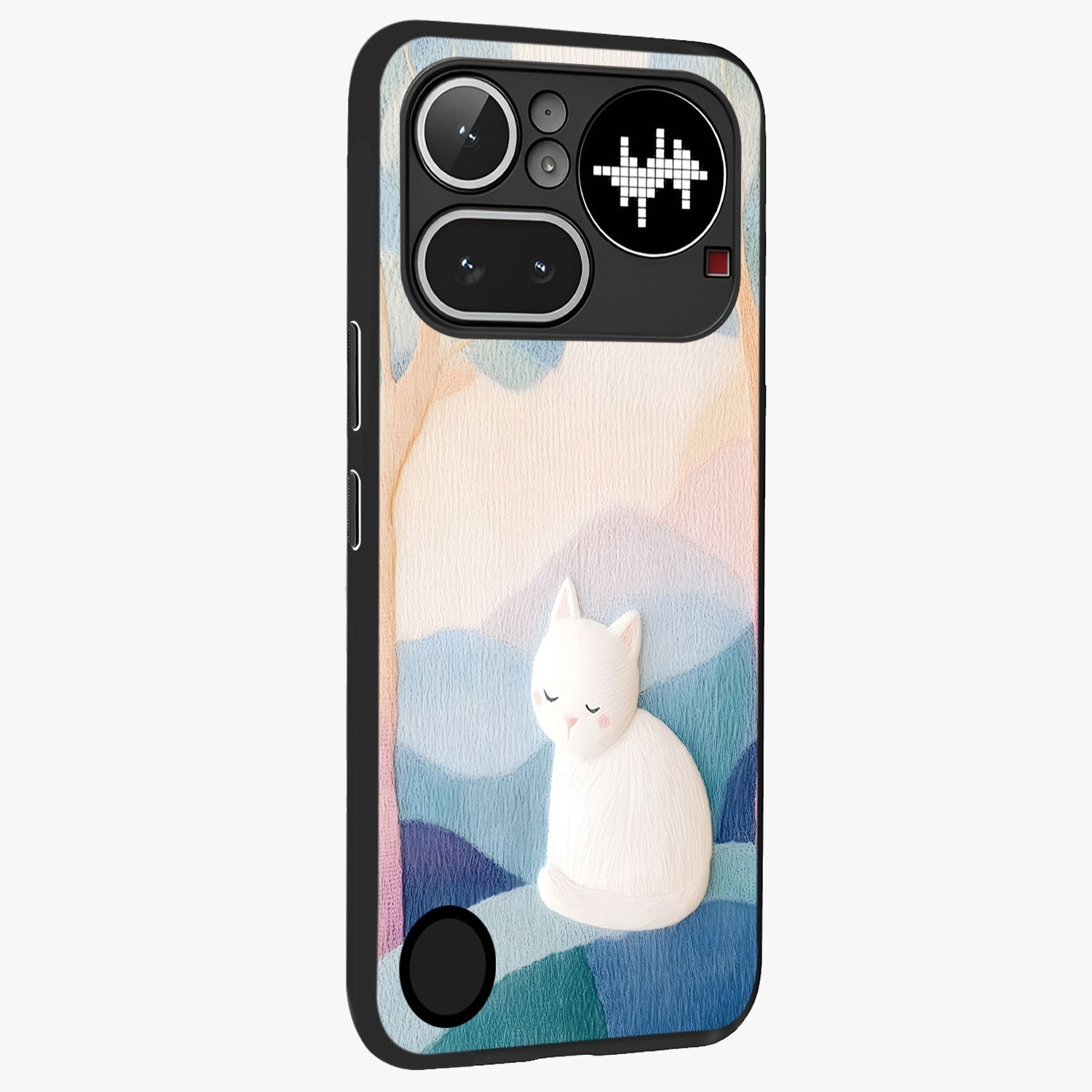 Cotton Dream Cat Glass Case upright view showcasing charming cat artwork with cozy dreamy theme.