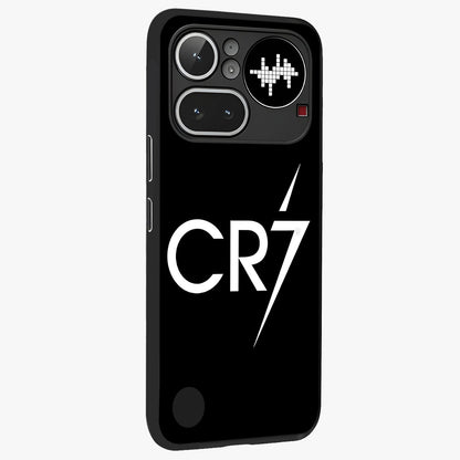 Cr7 Elite Strike Glass Case upright view showcasing energetic football inspired design with modern sports aesthetic.